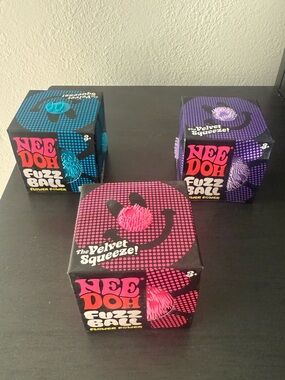 3 authentic Nee Doh Fuzz Ball Velvet Squeeze - assorted colors